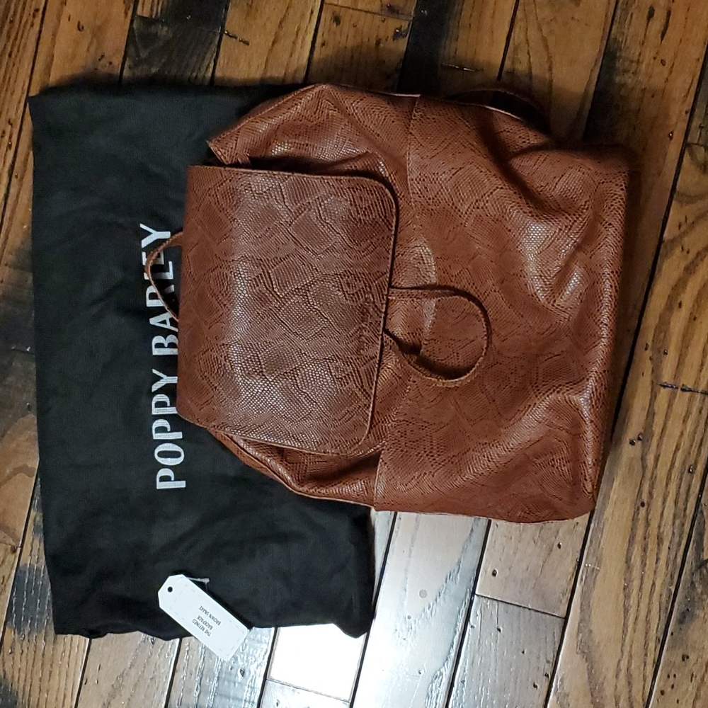 Poppy Barley Brown Textured Leather Backpack